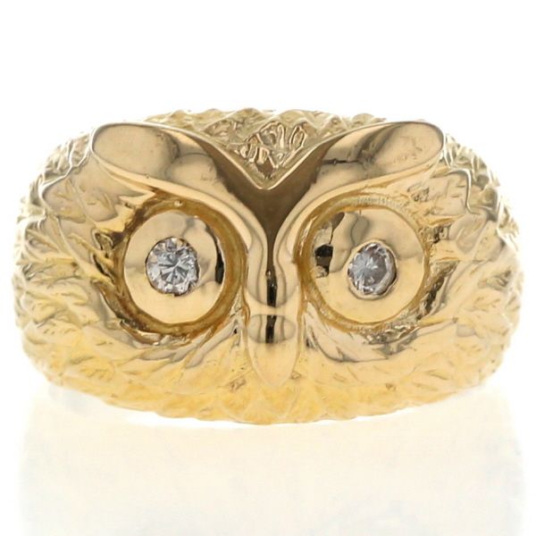 K 18 YG イエローゴールド リング ダイヤモンド 0.10 ct 梟 フクロウ 動物 アニマル オウル 指輪 9号 仕上済 zz