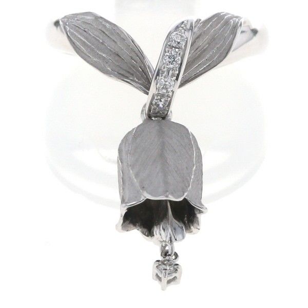 K 18 WG ホワイトゴールド リング ダイヤモンド 0.09 ct フラワー スズラン ベル チャーム 植物 指輪 13号 仕上済 zz