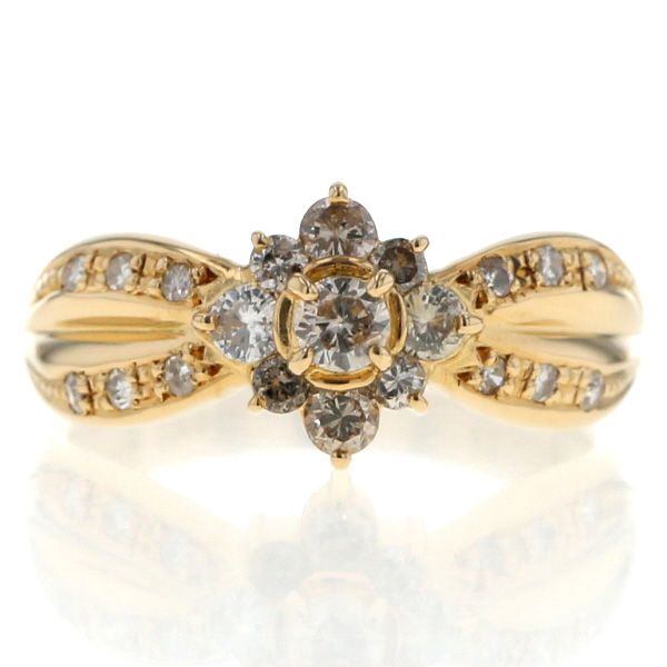 K 18 YG イエローゴールド リング ダイヤモンド 0.50 ct 花 フラワー 取り巻き 絞り リボン 指輪 11号 仕上済 zz