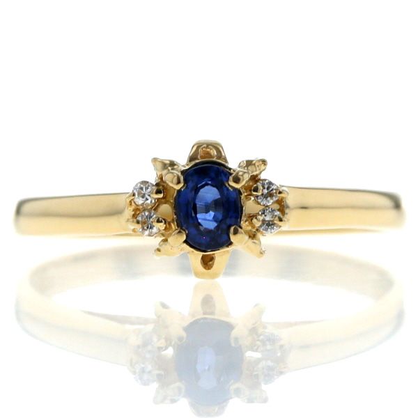 K 18 YG イエローゴールド リング サファイア ダイヤモンド 0.03 ct オーバル サイドストーン 指輪 13号 仕上済 zz