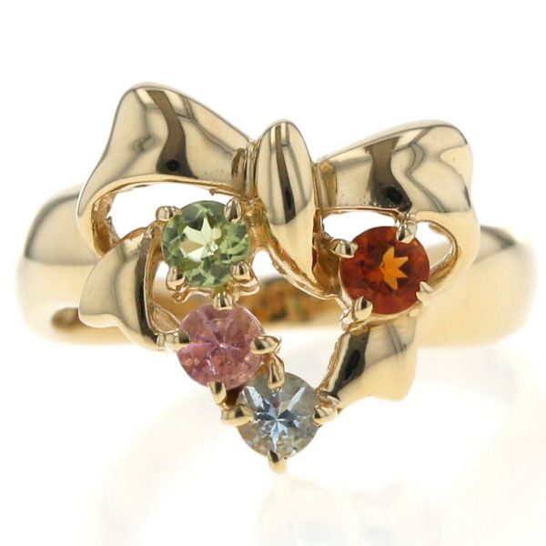 K 18 YG イエローゴールド リング アクアマリン シトリン ペリドット トルマリン リボン 指輪 12号 仕上済 zz