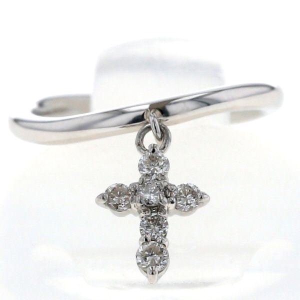 Pt 900 プラチナ リング ダイヤモンド 0.12 ct クロス 十字架 チャーム ウェーブ ピンキー 指輪 2号 仕上済 zz