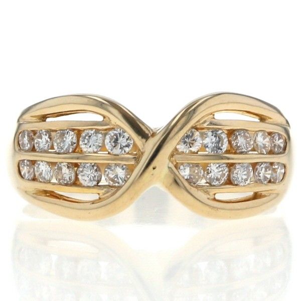 K 18 YG イエローゴールド リング ダイヤモンド 0.35 ct 2連 ライン インフィニティ 指輪 7.5号 仕上済 zz
