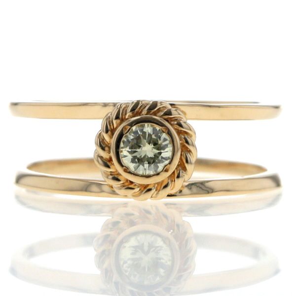 K 18 YG イエローゴールド リング イエローダイヤモンド 0.13 ct 一粒石 2連 ラウンド 9.5号 指輪 仕上済 zz