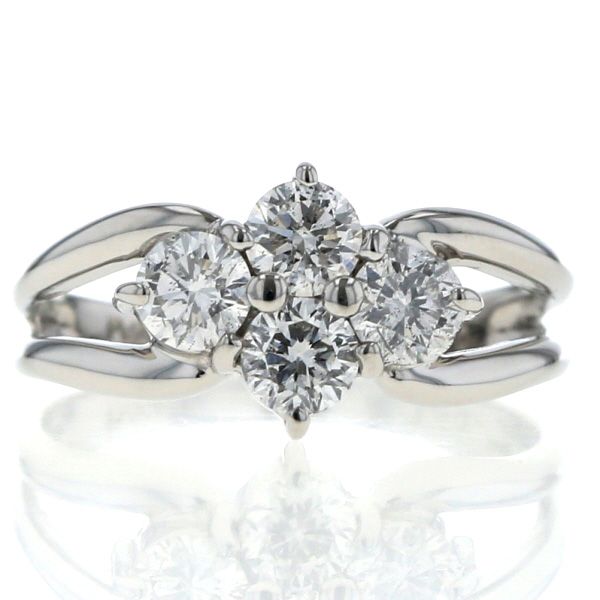 Pt 900 プラチナ リング ダイヤモンド 1.00 ct 4粒 花 フラワー 割れ腕 デザイン 13.5号 指輪 仕上済 zz