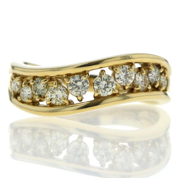 K 18 YG イエローゴールド リング ダイヤモンド 0 50 ct 10粒 ライン ウェーブ 透かし 指輪 14号 仕上済 zz
