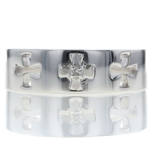 K 14 WG ホワイトゴールド リング ダイヤモンド 0.01 ct クロス 十字架 透かし 一粒 デザイン 指輪 9.5号 仕上済 zz
