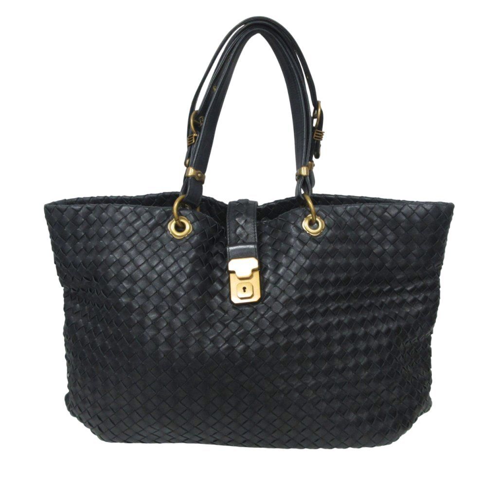 ボッテガヴェネタ BOTTEGA VENETA カプリ イントレチャート トートバッグ レザー ゴールド金具 黒 ブラック 鍵なし
