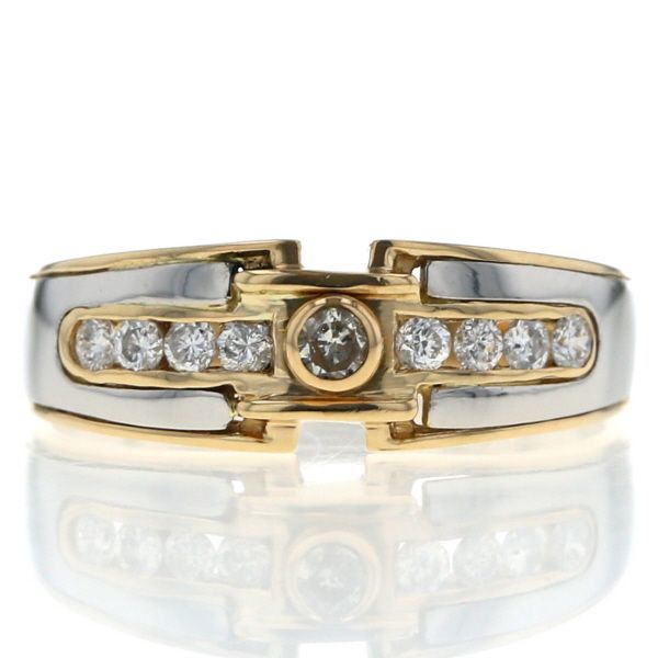 K 18 YG Pt 900 イエローゴールド プラチナ リング ダイヤモンド 0.24 ct 9粒 ライン 10号 指輪 仕上済 zz