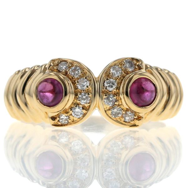 K 18 YG イエローゴールド リング ルビー 0.44 ct ダイヤモンド 0.14 カボション ベルト 10.5号 指輪 仕上済 zz