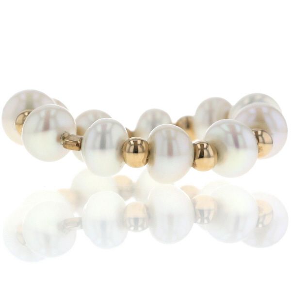 K 18 YG イエローゴールド リング 淡水パール 真珠 ボール チェーンアーム シンプル 指輪 13号 仕上済 zz