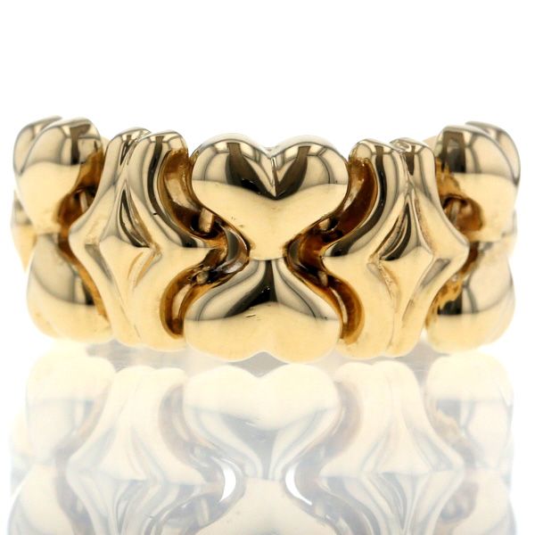 K 18 YG イエローゴールド リング ハート ダイヤ 幅広 ワイド チェーン ITALY製 指輪 15号 仕上済 zz