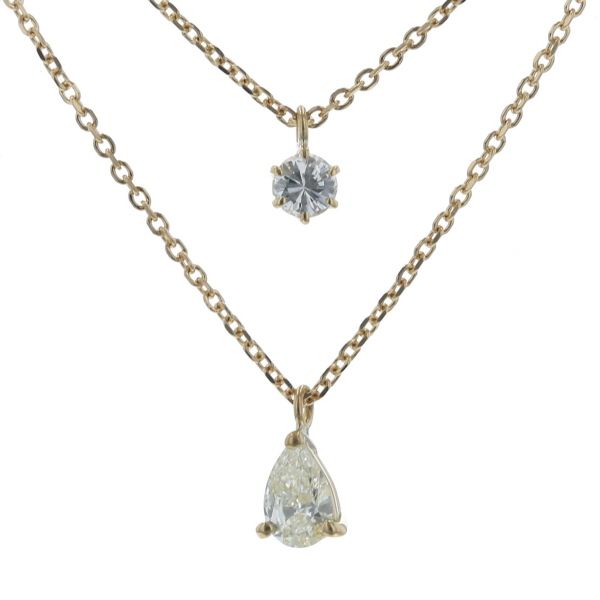 お値下げ K18WG 2連0.15ct 0.07ctダイヤモンドネックレス K18YG ネックレス ダイヤモンド 0.165ct/0.082ct ドロップ ラウンド 2