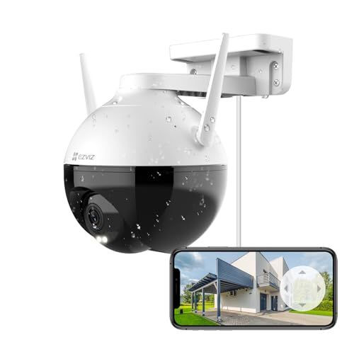 EZVIZ イージービズ 防犯カメラ 屋外 監視カメラ PTZ 1080 P WiFi 360° 広角 パン|チルト スマートカラー暗視 回転機能 IP 65防水 AI人物動体検知 スマホ通知 3つ暗視モード 光ディフェンス H.265 24時間録画