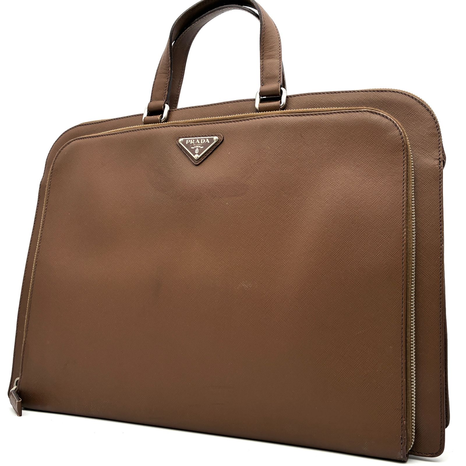 美品 PRADA プラダ ビジネスバッグ ブリーフケース 三角ロゴ 白タグ