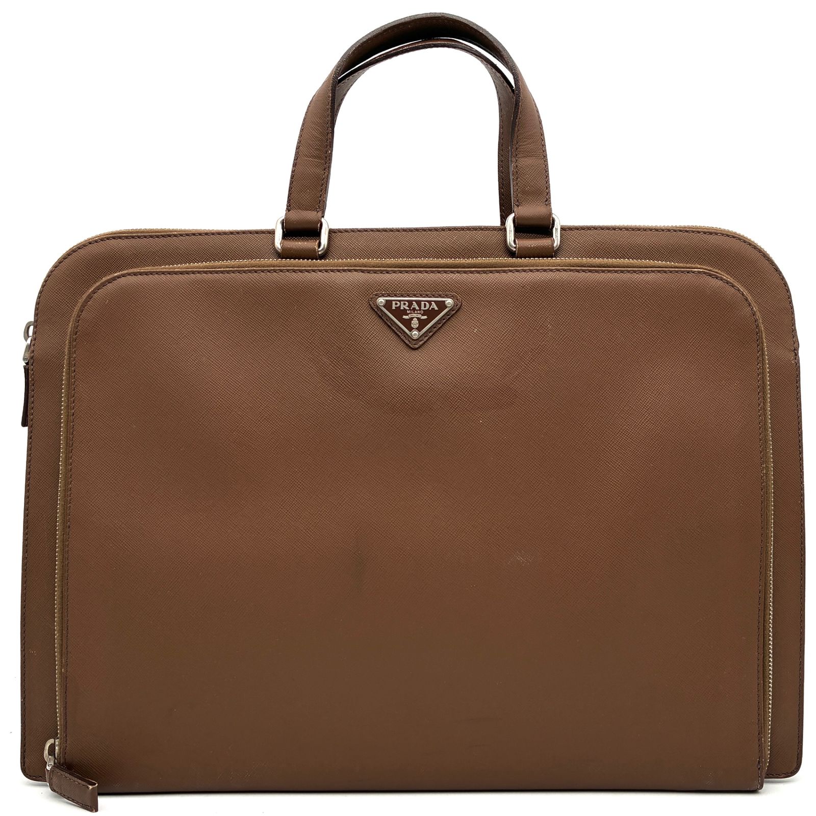 プラダ　メンズ　サフィアーノレザー　ビジネスバッグ　ブリーフケース　ベージュ 美品 PRADA プラダ ビジネスバッグ ブリーフケース 三角ロゴ 白タグ