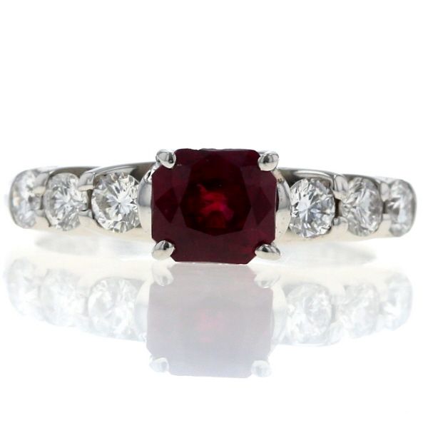 Pt 900 プラチナ リング ルビー 1.201 ct ダイヤモンド 0.50 スクエア ラウンド 曲線 指輪 9.5号 仕上済 zz