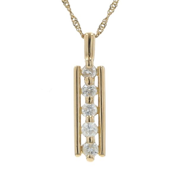 K 18 YG イエローゴールド ネックレス ダイヤモンド 0.25 ct 5石 ライン バー 38 cm 仕上済 zz