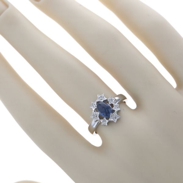 K14WG リング ブルートルマリンキャッツアイ 1.37ct ダイヤモンド