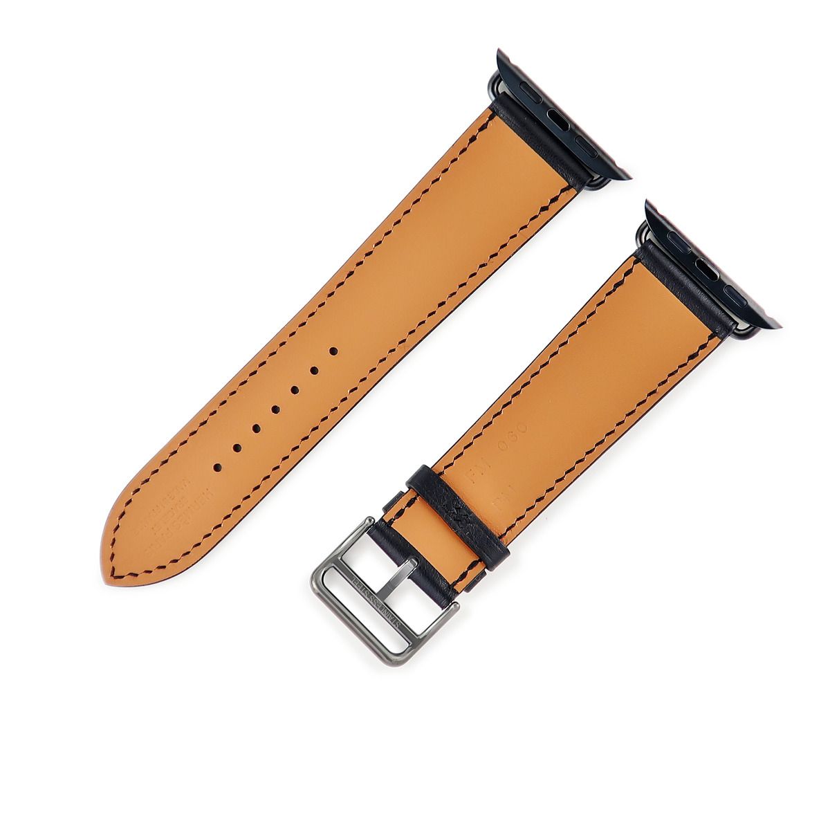 エルメス HERMES 腕時計パーツ アップルウォッチ 35 mm用 シンプルトゥール レザー ステンレススチール ブラック ♥ ベルト 黒 23ｍｍ 尾錠 金具付き