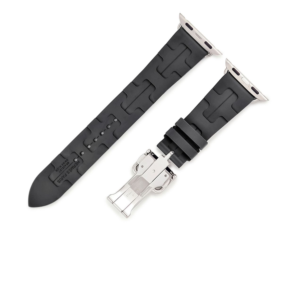 エルメス HERMES 腕時計パーツ アップルウォッチ 32 mm用 キリム シンプルトゥール ラバー ステンレススチール ブラック ベルト 20ｍｍ バックル付き 金具付き