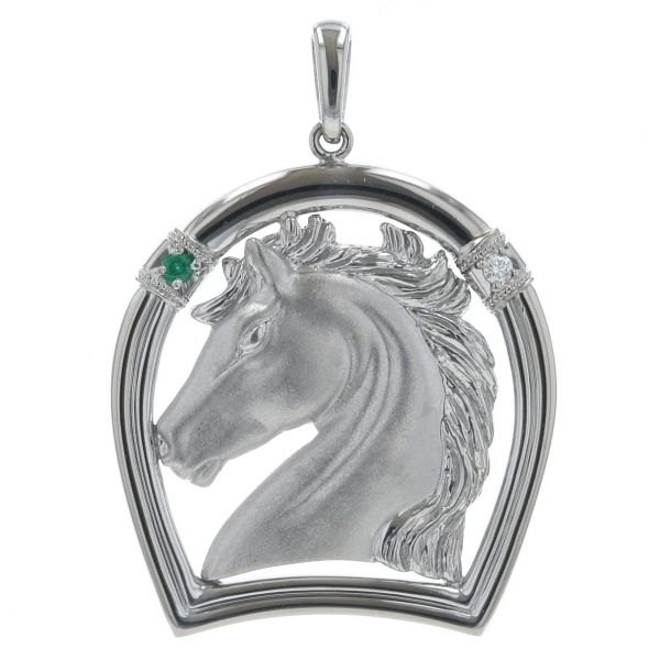 Ambrose アンブローズ K 18 WG ホワイトゴールド ペンダントトップ エメラルド 0.02 ct ダイヤ 馬 ホース 干支 アニマル 仕上済 zz