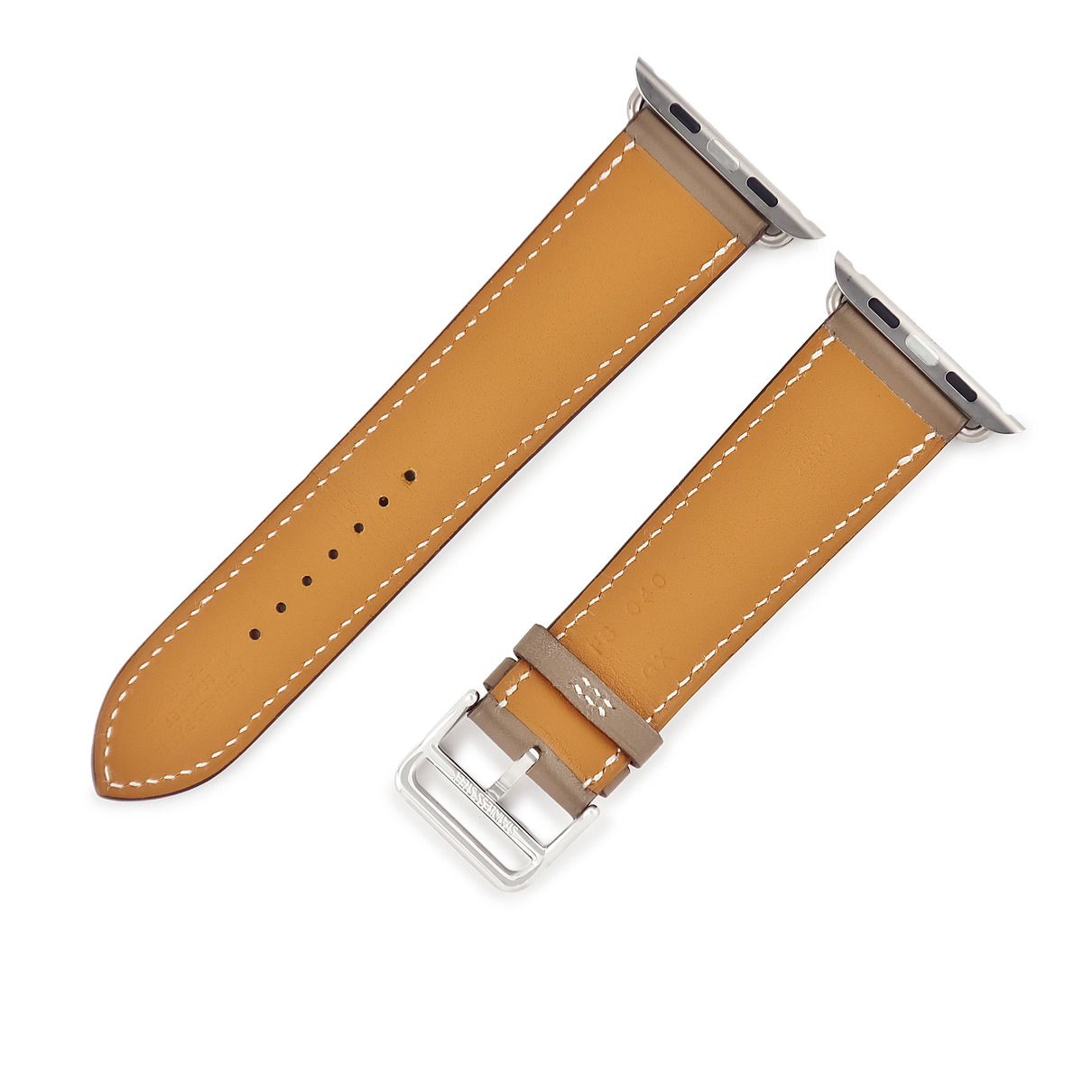 エルメス HERMES 腕時計パーツ アップルウォッチ 44 45 46 49 mm用 レザー ステンレススチール グレージュ ♥ ベルト 35ｍｍ 尾錠付き