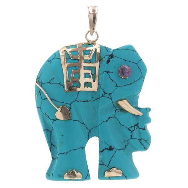 K 14 YG イエローゴールド トップ 模造ターコイズ ピンクサファイア 象 マンモス 動物 モチーフ 仕上済 zz