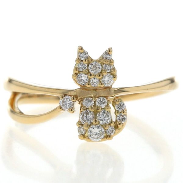 K 18 YG イエローゴールド リング ダイヤモンド 0.20 ct ネコ キャット 猫 動物 アニマル パヴェ 指輪 12号 仕上済 zz