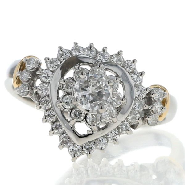 Pt 900 K 18 YG プラチナ イエローゴールド リング ダイヤモンド 0.62 ct ハート 取り巻き デザイン 12号 指輪 仕上済 zz