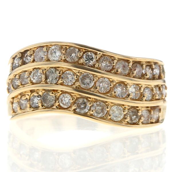 K 18 YG イエローゴールド リング ダイヤモンド 1.00 ct 3列 ウェーブ ライン デザイン 15号 指輪 仕上済 zz 上済