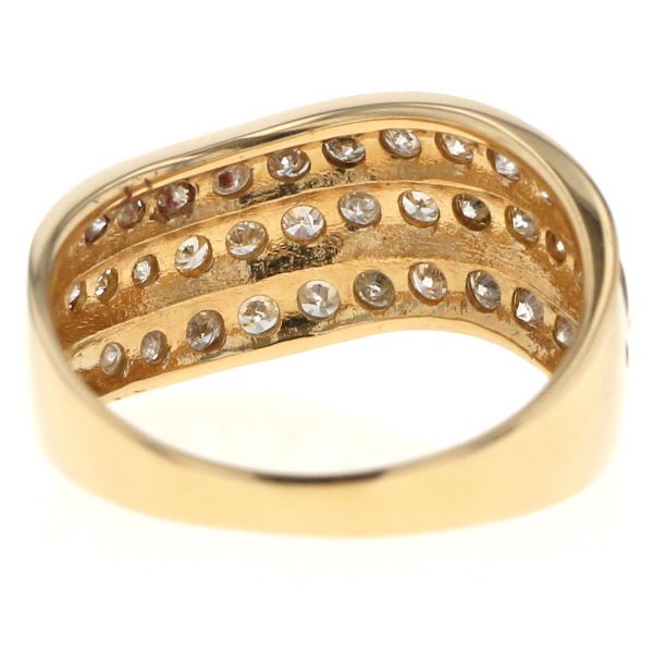 ゴールド ウェーブデザイン ダイヤモンドリング K18YG イエローゴールド リング ダイヤモンド 1.00ct 3列 ウェーブ