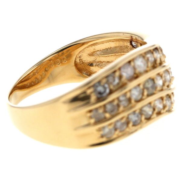 ゴールド ウェーブデザイン ダイヤモンドリング K18YG イエローゴールド リング ダイヤモンド 1.00ct 3列 ウェーブ
