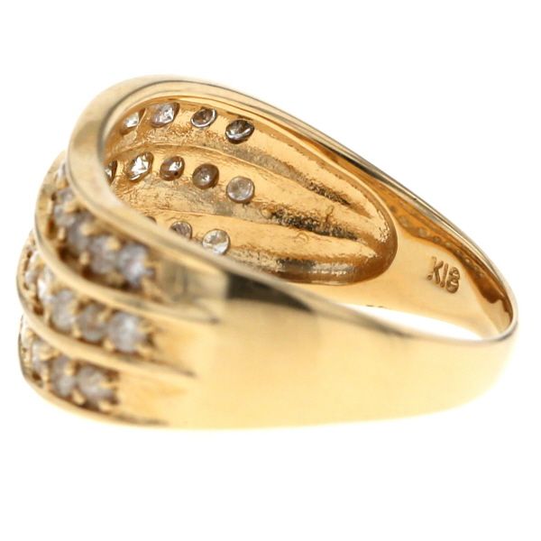 K18YG イエローゴールド リング ダイヤモンド 1.00ct 3列 ウェーブ