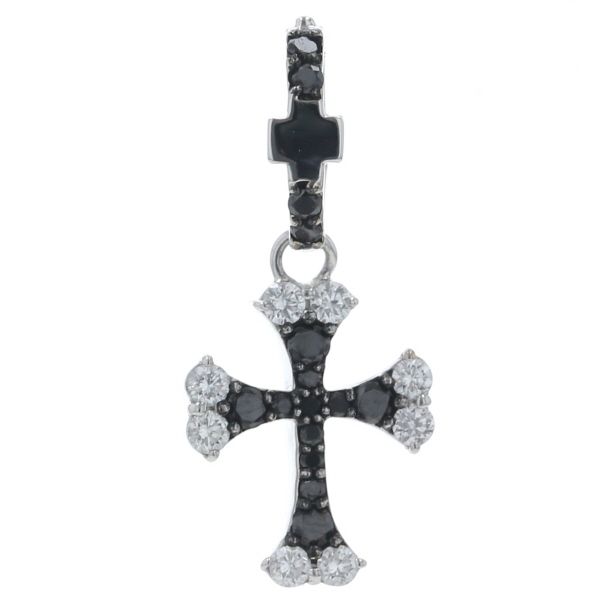 K 18 WG ホワイトゴールド トップ ブラック ダイヤモンド 0.40 ct ルビー クロス 十字架 仕上済 zz