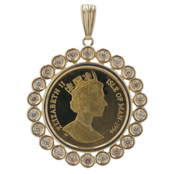 K 18 YG 24 イエローゴールド トップ ダイヤモンド 0.50 ct マン島キャットコイン 1|5 oz 1994年 仕上済 zz