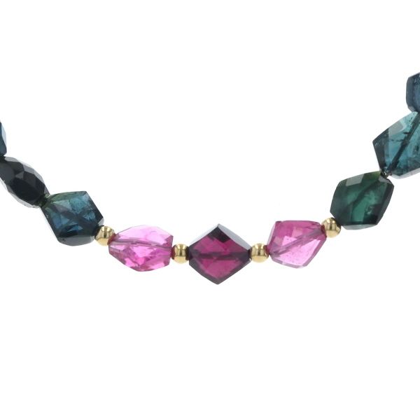 K 18 YG イエローゴールド ネックレス トルマリン マルチカラー ビーズ ボール 42 cm 仕上済 zz