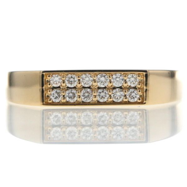 K 18 YG イエローゴールド リング ダイヤモンド 0.13 ct 2列 レグタングル パヴェ 印台 指輪 13号 仕上済 zz