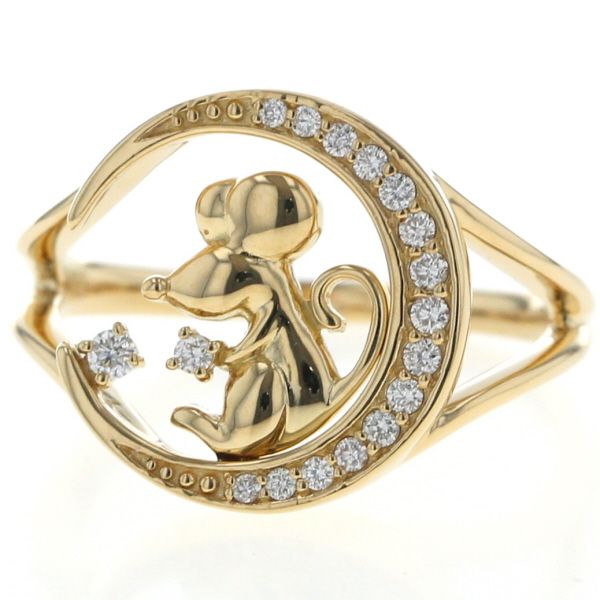 K18YG イエローゴールド リング ダイヤモンド 0.15ct ネズミ 三日月