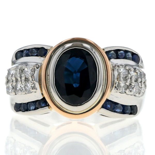 Pt 850 K 18 PG リング サファイア 1.94 ct|0.64 ct ダイヤモンド 0.05 オーバル パヴェ 指輪 15.5号 仕上済 zz