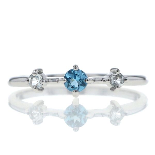 K 18 WG ホワイトゴールド リング ブルートパーズ 透明石 3粒 ストレート 華奢 デザイン 指輪 9号 仕上済 zz