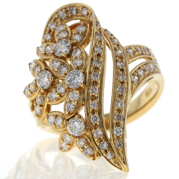 K 18 YG イエローゴールド リング ダイヤモンド 1.03 ct V字 花 フラワー ブーケ 透かし 指輪 12号 仕上済 zz