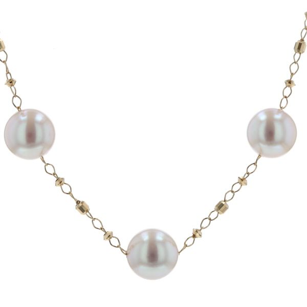 K 18 YG イエローゴールド ネックレス パール 真珠 8.3 - 6.5 mm ステーションチェーン 46 cm 仕上済 zz
