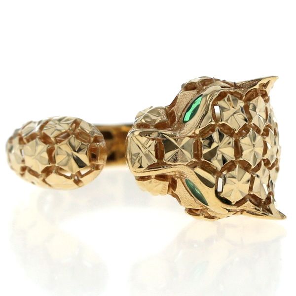 K 18 YG イエローゴールド リング エナメル ヒョウ 豹 アニマル レース 指輪 12号 仕上済 zz