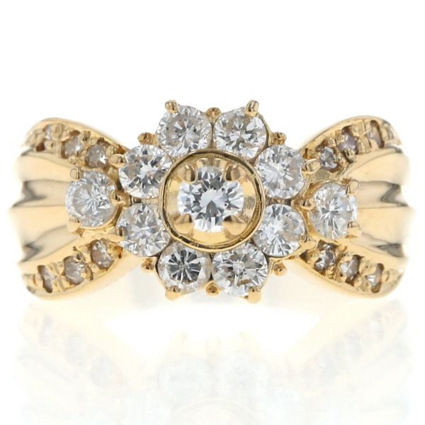 K 18 YG イエローゴールド リング ダイヤモンド 1 00 ct フラワー 花 取り巻き リボン 指輪 11 5号 仕上済 zz