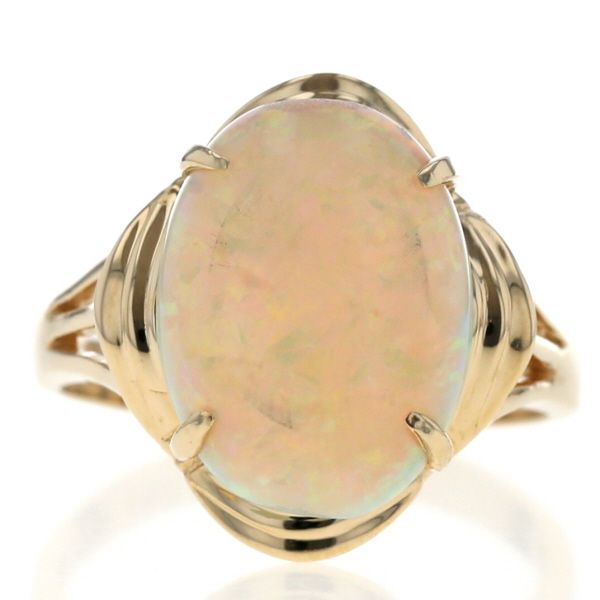 K 14 YG イエローゴールド リング オパール オーバル カボション 大粒 透かし デザイン 指輪 16号 仕上済 zz