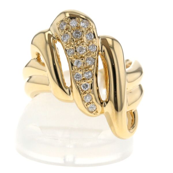 K 18 YG イエローゴールド リング ダイヤモンド 0.20 ct パヴェ ウェーブ デザイン 指輪 11号 仕上済 zz