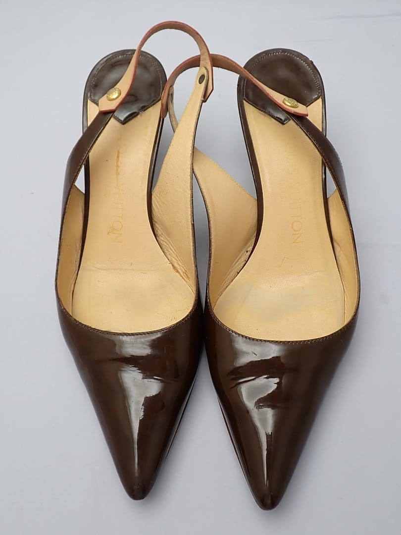 ★ヴィトン エナメル パンプス ヒール ブラウン バックストラップ 本革ストラップパンプス （ダークブラウン） -YOSUKE U・S・A