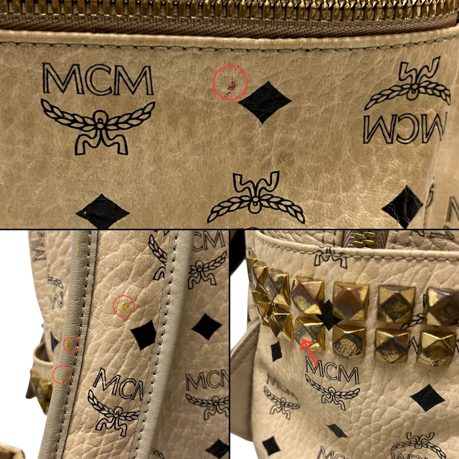 MCM リュック ベージュ サイドスタッズ バックパック エムシーエム 