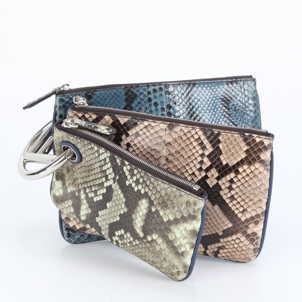 極美品 フェンディ トリプレット 3連ポーチ パイソン レザー クラッチ